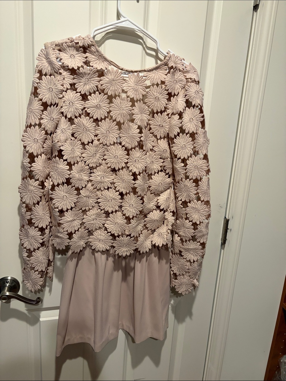 NICHOLAS Blush Pink Floral Crochet Overlay Dress